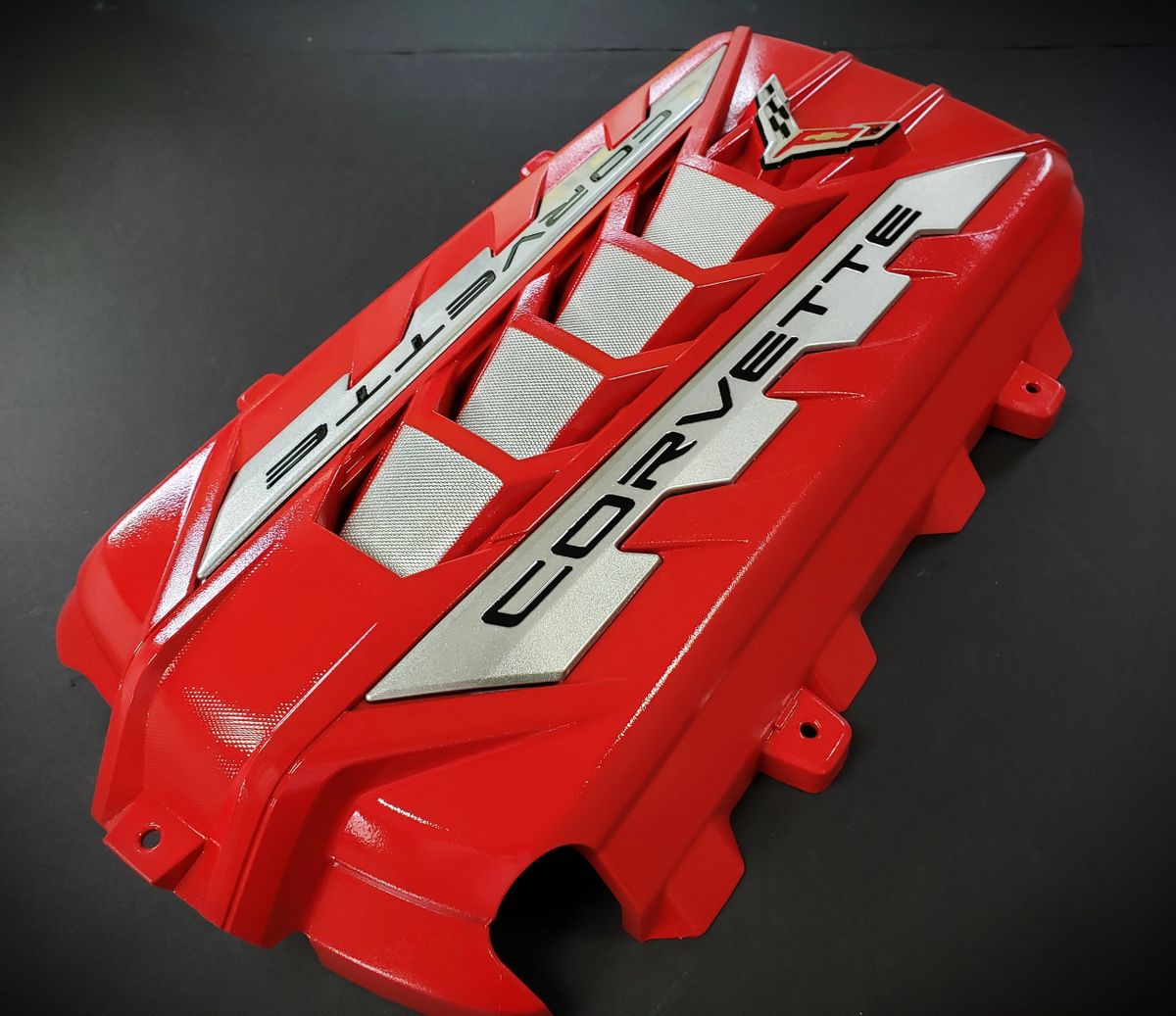 C8 CORVETTE ENGINE COVER INDUCTION SERIESTORCH RED PEARL COAT SILVER